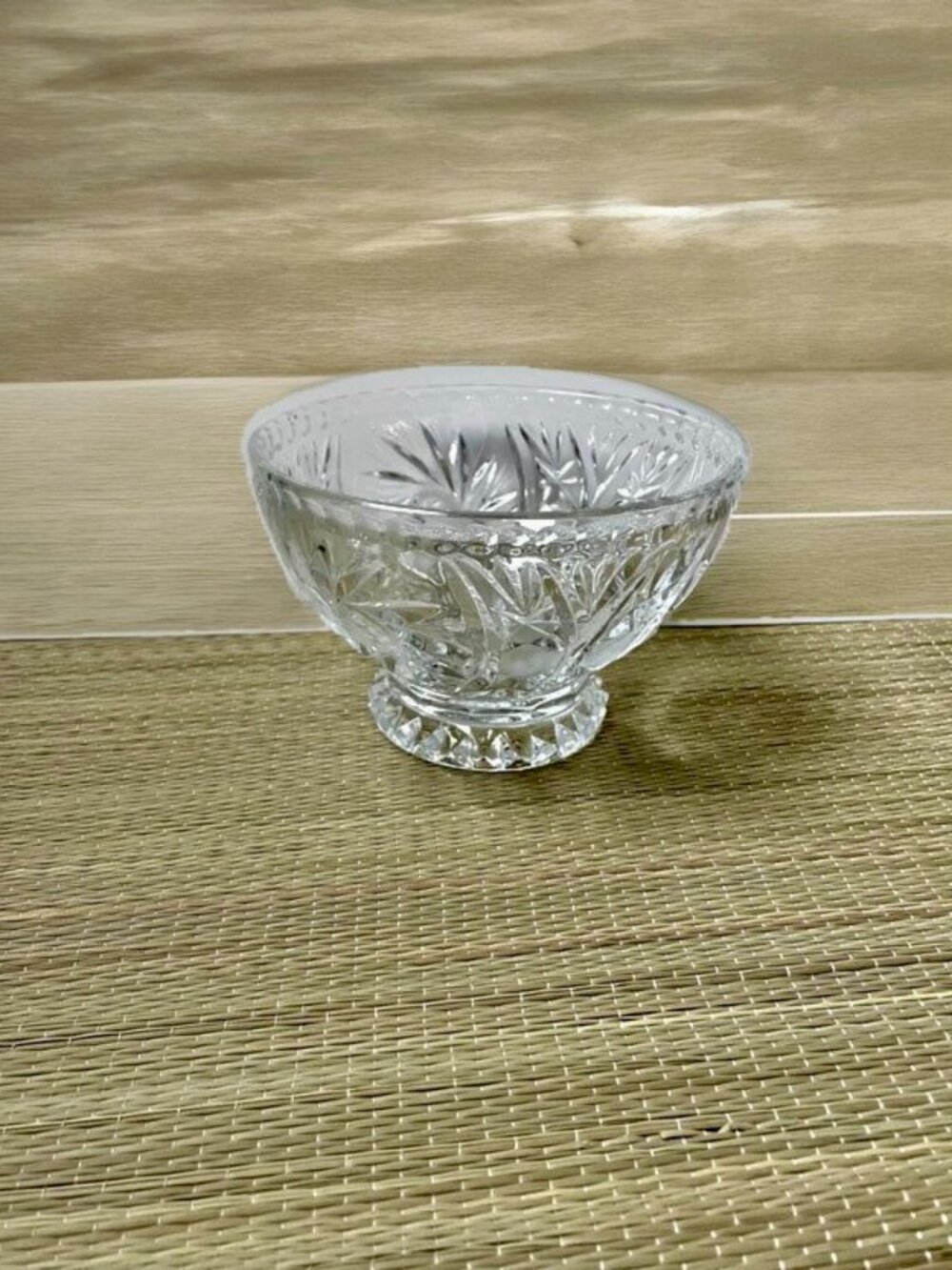 Crystal candy bowl with carved design